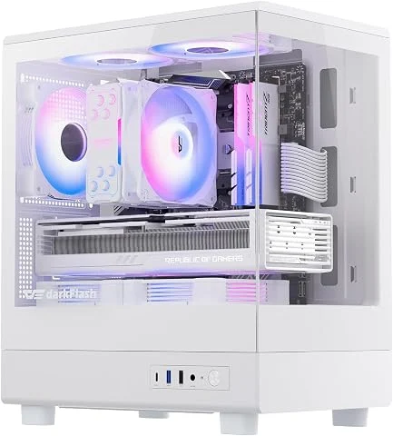 darkFlash Boîtier PC Micro ATX, 3 Ventilateurs PWM ARGB pré-installés, Double Verre trempé, Port de Type C, Prend en Charge jusqu'à 240 mm AIO (DB330M) (Blanc)