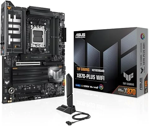 ASUS TUF Gaming X870-PLUS WiFi – Carte mère Gaming AMD Ryzen AM5 X870 ATX (DDR5, 16+2+1 (80A) DrMOS, PCIe 5.0, 4 x M.2, WiFi 7, USB4, USB 20Gbps avec PD Fast Charge, HDMI, Aura Syn