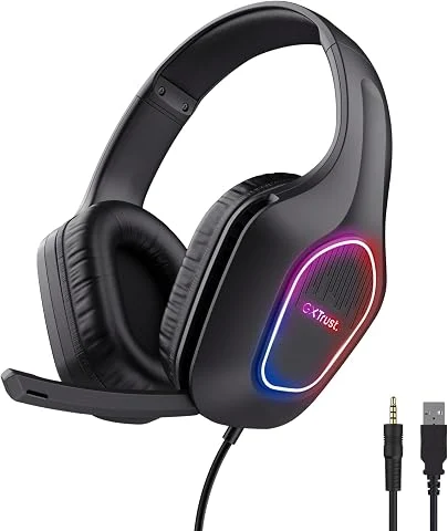 GXTrust Rayne Casque Gaming Léger pour PC/Console, Éclairage LED, Noir