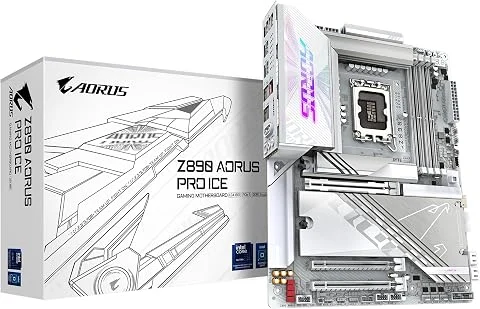 GIGABYTE Carte mère Z890 AORUS Pro Ice - Prend en Charge Les processeurs Intel Core Ultra (série 2), 16+1+2 Phases VRM, jusqu'à 9500MHz DDR5 (OC), 1xPCIe 5.0 + 4xPCIe 4.0, Wi-FI 7,