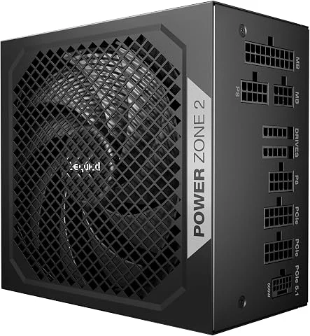 be quiet ! Power Zone 2 850 W Bloc d’Alimentation, certifications 80 Plus® Platinum et Cybenetics Platinum, système Semi-Passif, Ventilateur Pure Wings 3 140 mm, connecteur 12V-2x6