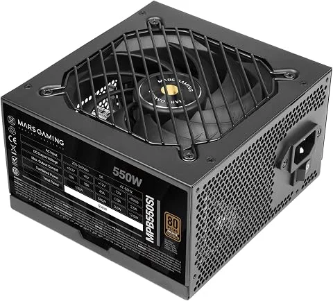 Mars Gaming MPB550SI, Alimentation ATX 550 W, Garantie 7 Ans, 80Plus Bronze 230 V, 90% d’efficacité, Ventilateur SI Extreme Silence, Technologies AI2-RPM, condensateurs Japonais, N