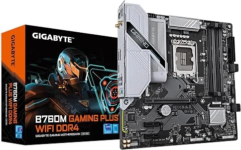 GIGABYTE Carte mère B760M Gaming Plus WiFi DDR4 - Prend en Charge Les processeurs Intel Core de 14e génération, VRM 4+1+1 Phases, jusqu'à 5333 MHz DDR4 (OC), 2 x PCIe 4.0 M.2, Wi-F