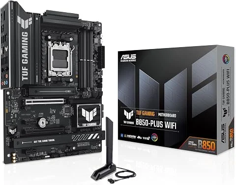 ASUS TUF GAMING B850-PLUS WIFI AMD ATX motherboard, 14+2+1 80A DrMOS power stages, DDR5, PCIe 5.0 Ready, 3xM.2 slots, Wi-Fi 7, Realtek 2.5Gb Ethernet, DisplayPort, HDMI™, USB 20Gbp