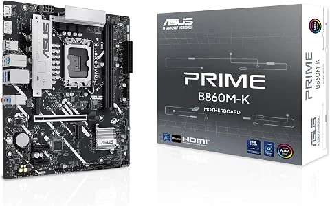 ASUS Prime B860M-K, Carte mère Intel mATX, 6 + 1 + 1 étapes d'alimentation DrMOS, DDR5, PCIe 4.0, 2 emplacements M.2, Realtek 2,5 Go Ethernet, DisplayPort, HDMI, USB 10 Gbps, USB T