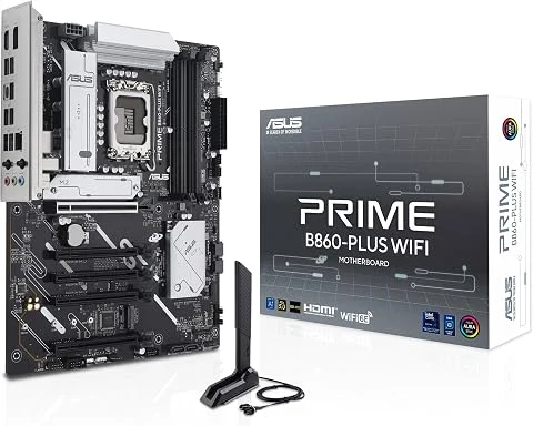 ASUS Prime B860-PLUS WiFi, Carte mère Intel ATX, 8+1+1+1 80A étapes d'alimentation DrMOS, DDR5, PCIe 5.0, 2 emplacements M.2, Realtek 2,5 Go Ethernet, Wi-FI 6E, DisplayPort, HDMI, 