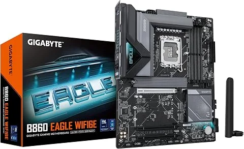 GIGABYTE B860 Eagle WIFI6E Carte mère - Processeurs Intel Core Ultra, VRM 12+1+2+1 Phases, jusqu'à 9066MHz DDR5, 1xPCIe 5.0 + 2xPCIe 4.0 M.2, LAN 2,5 GbE, WiFi 6E, USB 3.2 Gen 2x2
