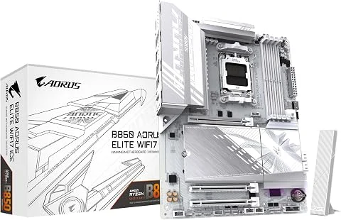 GIGABYTE B850 AORUS Elite WIFI7 Ice Carte Mère - AMD Ryzen 9000 Series CPUs, VRM numérique 14+2+2 Phases, jusqu'à 8200MHz DDR5 (OC), 1xPCIe 5.0 + 2xPCIe 4.0 M.2, LAN 2,5, WiFi 7, U