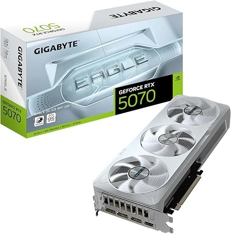 GIGABYTE GeForce RTX 5070 Eagle OC Ice SFF 12G Carte Graphique - 12 Go GDDR7, 192 Bits, PCI-E 5.0, 2587 MHz Core Clock, 3 x DP 2.1a, 1 x HDMI 2.1b, NVIDIA DLSS 4, GV-N5070EAGLEOC I