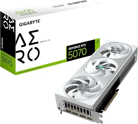 GIGABYTE GeForce RTX 5070 Aero OC 12G Carte Graphique - 12 Go GDDR7, 192 Bits, PCI-E 5.0, 2625 MHz Core Clock, 3 x DP 2.1a, 1 x HDMI 2.1b, NVIDIA DLSS 4, GV-N5070AERO OC-12GD