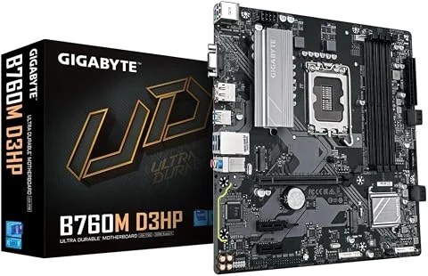 GIGABYTE B760M D3HP Carte Mère - Processeurs Intel Core 14ème Génération, VRM 4+1+1 Phases, jusqu'à 5600 MHz DDR5, 2xPCIe 4.0 M.2, LAN GbE, USB 3.2 Gen 1