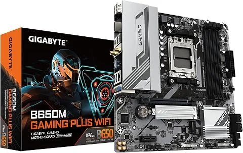 GIGABYTE B650M Gaming Plus WiFi Carte mère - Processeurs AMD Ryzen 9000, VRM 5+2+2 Phases, jusqu'à 8000 MHz DDR5, 2xPCIe 4.0 M.2, LAN 2.5GbE, WiFi 6E, USB 3.2 Gen 1