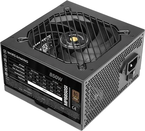 Mars Gaming MPB850SI, Alimentation PC ATX 850W, Garantie 7 Ans, 80Plus Bronze 230V, 90% d'Efficacité, Ventilateur SI Extreme Silence avec Noyau en Cuivre, Technologies AI2-RPM, DC-