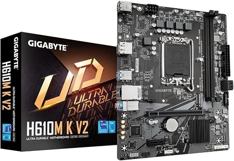 GIGABYTE H610M K V2 Carte mère - Processeurs Intel Core 14ᵉ génération, jusqu'à 5600 MHz DDR5, 1xPCIe 3.0 M.2, LAN 1GbE, USB 3.2 Gen 1