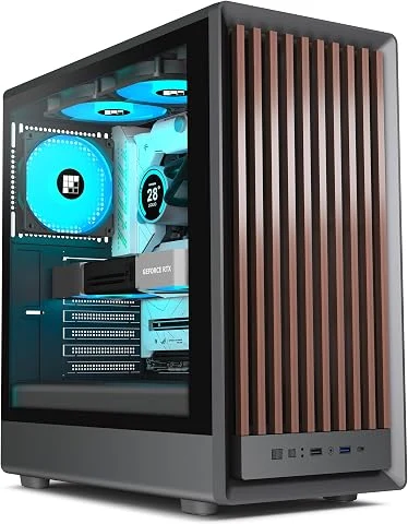 FOIFKIN M1 Boîtier PC ATX avec 4 Ventilateurs PWM ARGB-Façade en Bois de Noyer,Boîtier PC Mid-Tower,Haut débit d'air,Support RAD 240 mm,boîtier ATX Noir,boîtier pc Gamer,Type-C(Noi