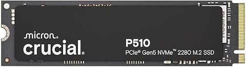 Crucial P510 SSD 1To PCIe 5.0 x4 NVMe M.2, Lecture jusqu'à 11.000 Mo/s, écriture jusqu'à 9.500 Mo/s, Compatible avec Ordinateur Portable et de Bureau, TLC NAND, Disque Dur Interne 