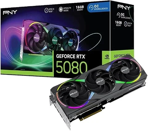 PNY GeForce RTX 5080 ARGB Overclocked Triple Fan 16GB GDDR7 Reflex 2 RTX AI DLSS4