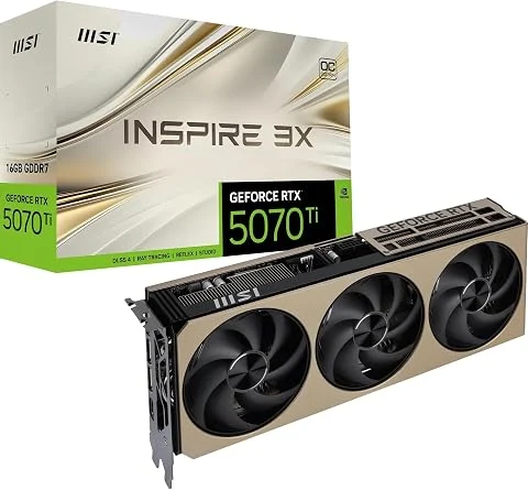 MSI NVIDIA GeForce RTX 5070 Ti 16G Inspire 3X OC Carte Graphique 16 Go GDDR7 (28 Gb/s/256 Bits), Refroidissement à Triple Ventilateur STORMFORCE - HDMI 2.1b, DisplayPort 2.1b, SFF 