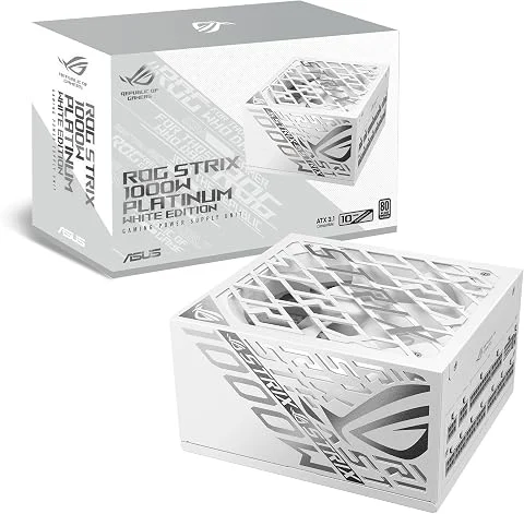 ASUS ROG Strix 1000W Platinum White, Alimentation entièrement modulaire, 80+ Platinum, ATX 3.1, PCIe 5.1, GaN MOSFET, Stabilisateur de Tension Intelligent
