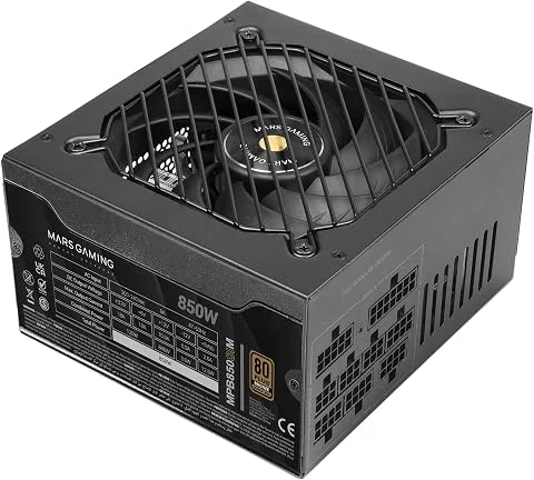 MARS GAMING MPB850SIM, Alimentation ATX 850W Full Modulaire, Garantie 7 Ans, 80Plus Bronze 230V EU, 90% Efficacité, Ventilateur SI Extreme Silence 140mm, Technologies AI2-RPM, DC-D