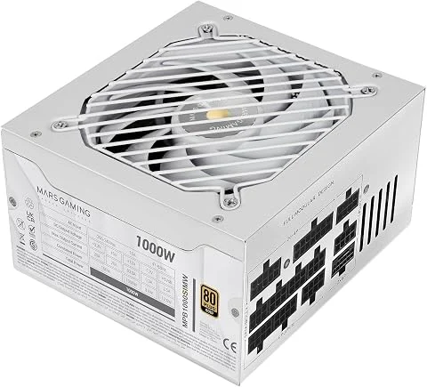 MARS GAMING MPB1000SIM, Bloc d'alimentation Full Modular ATX 1000W, 7 Ans Garantie, 80Plus Gold 90%, Ventilateur SI Extreme Silence 140mm, Technologies AI2-RPM, Condensateurs Japon