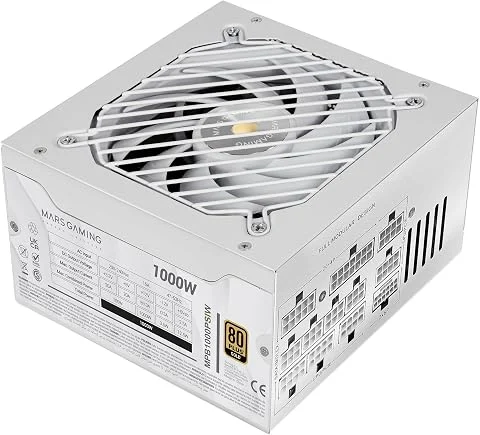 MARS GAMING MPB1000PSI, Alimentation Full Modulaire ATX 1000W, Garantie 10 Ans, 80Plus Gold 90%, Ventilateur SI 14cm, Technologies AI2-RPM, DC-DC et SMD, ATX 3.1 et PCIe 5.1, Conne