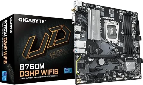 GIGABYTE B760M D3HP WIFI6 Carte mère - Compatible avec Les processeurs Intel Core 14e génération, VRM numérique 4+1+1 Phases, jusqu'à 5600 MHz DDR5, 2X M.2 PCIe 4.0, Wi-FI 6, LAN G