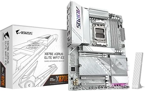 GIGABYTE X870E AORUS Elite WIFI7 Ice Carte mère - Prend en Charge Les processeurs AMD Ryzen 9000, VRM numérique 16+2+2 Phases, jusqu'à 8200 MHz DDR5 (O.C.), 3X PCIe 5.0 + 1x PCIe 4