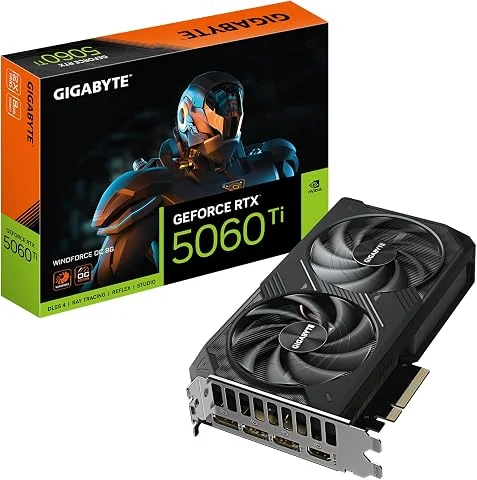 GIGABYTE GeForce RTX 5060 Ti WINDFORCE OC 8G Carte Graphique – 8 Go GDDR7, 128 Bits, PCI-E 5.0, 2587 MHz Fréquence du processeur, 3 x DisplayPort, 1 x HDMI, GV-N506TWF2OC-8GD
