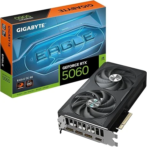 GIGABYTE GeForce RTX 5060 Eagle OC 8G Carte Graphique - 8GB GDDR7, 128bit, PCI-E 5.0, 2550 MHz Fréquence du cœur, 3 x DisplayPort, 1 x HDMI, GV-N5060EAGLE OC-8GD