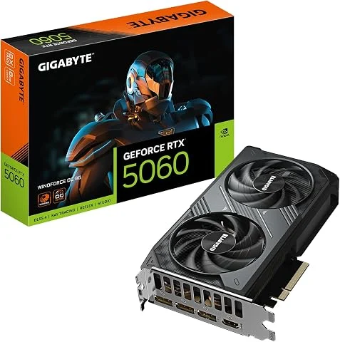 GIGABYTE GeForce RTX 5060 WINDFORCE OC 8G Carte Graphique - 8GB GDDR7, 128bit, PCI-E 5.0, 2512 MHz Fréquence du cœur, 3 x DisplayPort, 1 x HDMI, GV-N5060WF2OC-8GD