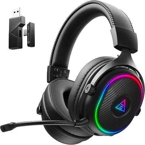 EKSA Casque Gaming sans Fil, 2,4 GHz Casque Gamer pour PS5/PS4/PC/Switch/Mac, Casque Bluetooth 5.3 avec Microphone, Latence de 30MS, Durée D'utilisation Maximale 80H, RVB, USB&USB-
