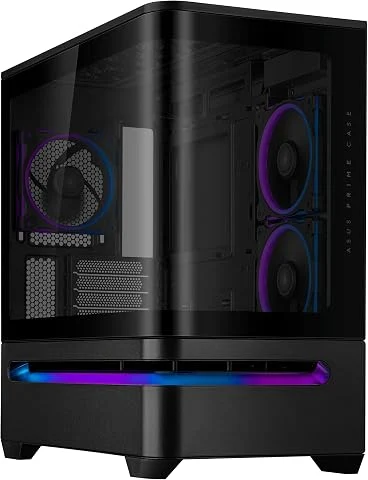 ASUS Prime AP202 ARGB (Noir) – Boîtier PC mATX (Verre incurvé trempé, Prend en Charge Les Cartes Graphiques jusqu'à 420 mm, radiateurs de 360 ​​mm de Long, 3 Ventilateurs ARGB inté