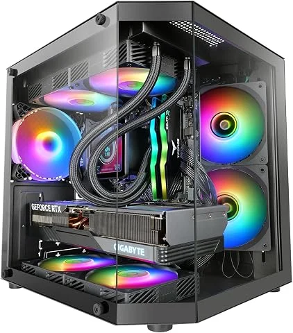 Mars Gaming MC-3TLITE, Boîtier Gaming MicroATX, Triple Verre Trempé Continu, Ventilateur Arrière FRGB 120mm, Structure à Double Chambre, Mini Tour PC Compacte avec Grande Capacité 