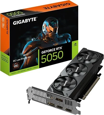 GIGABYTE GeForce RTX 5050 OC Low Profile 8G Carte Graphique - 8GB GDDR6, 128bit, PCI-E 5.0, 2587MHz Fréquence du cœur, 2 x DP, 2 x HDMI, NVIDIA DLSS 4, GV-N5050OC-8GL