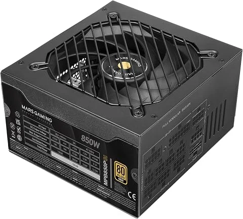 Mars Gaming MPB850PSI, Alimentation Full Modulaire ATX 850W, 10 Ans Garantie, 80Plus Gold 90%, Ventilateur SI 14cm, Technologie AI2-RPM, DC-DC et SMD, ATX 3.1 et PCIe 5.1, Connecte