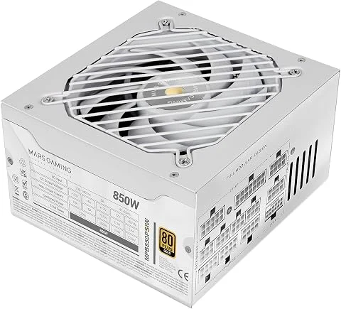 Mars Gaming MPB850PSI, Alimentation Full Modulaire ATX 850W, 10 Ans Garantie, 80Plus Gold 90%, Ventilateur SI 14cm, Technologie AI2-RPM, DC-DC et SMD, ATX 3.1 et PCIe 5.1, Connecte