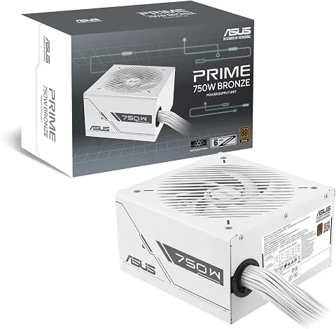 ASUS Prime 750 W Bronze White Edition (certifié 80 Plus Bronze, Alimentation ATX Non modulaire, câble gainé gravé, Double roulement à Billes, Garantie 6 Ans)