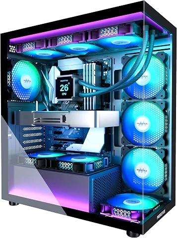 MUSETEX Boitier PC ATX pré-Installation 7 Ventilateurs PWM ARGB, Boîtier ATX Mid Tower avec Double Verre panoramique, Boitier PC Gamer de Jeu de Type C, Noir (K2)