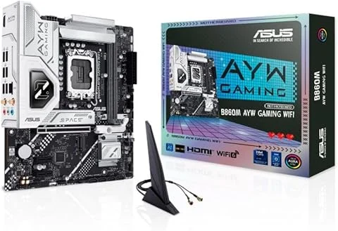 ASUS B860M AYW GAMING WIFI, Carte mère Intel mATX, Socket LGA 1851, fente DDR5, PCIe 4.0, deux emplacements M.2, WIFI 6, Ethernet Realtek 2,5 Gb, HDMI, SATA 6 Gbps, port arrière US