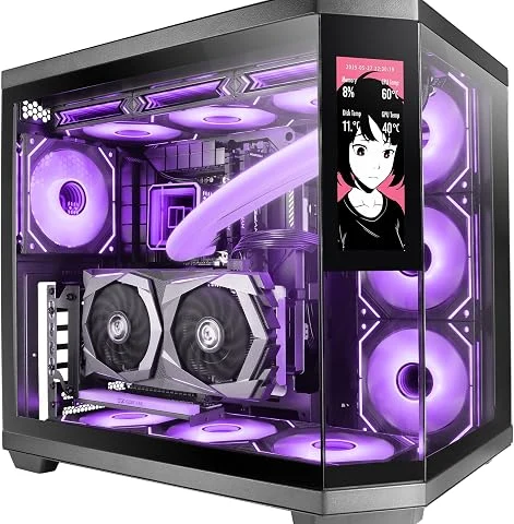 Mars Gaming MC-3TCORELCD Boîtier Gaming ATX, Écran IPS 7,2” Personnalisable, Triple Verre Trempé Amovible, Structure Double Chambre Latérale, Support de Refroidissement Liquide jus