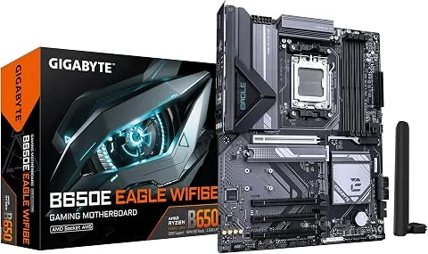 GIGABYTE B650E Eagle WIFI6E Carte Mère - Processeurs AMD Ryzen 9000 Series, VRM 8+2+2 Phases, Jusqu’à 8200MHz DDR5 (O.C), 1xPCIe 5.0 + 2xPCIe 4.0 M.2, LAN 2.5GbE, WiFi 6E, USB 3.2 