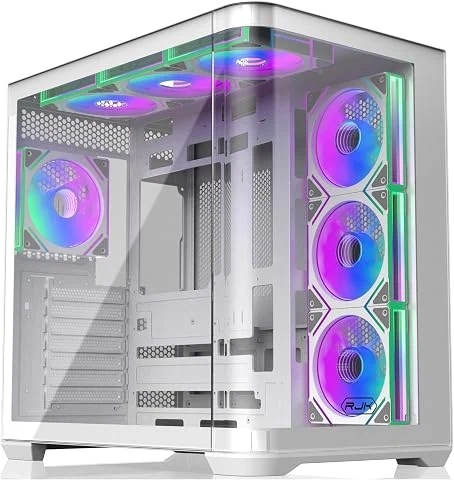 RAIJINTEK ATREUS BT7 Boîtier PC de jeu E-ATX tour moyenne blanc, verre trempé incurvé, 7 x 120 mm Infinity Mirror ARGB PWM, débit d'air élevé