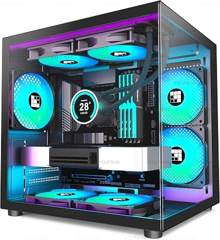 FOIFKIN F100 Micro-ATX Boitier PC avec Ventilateur 3 RGB,boîtier MicroATX Noir,boitier Mini PC pour Gaming,boîtier RAD 240mm,Verre tempéré panoramique à 270°(M, F300)