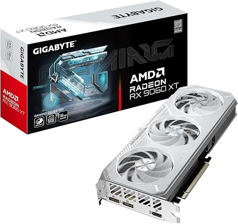 GIGABYTE Radeon RX 9060 XT Gaming OC Ice 16G Carte Graphique GDDR6 256 Bits PCIe 5.0 HDMI/DP 2.1 Ventilateur Hawk Gel Thermique Classe Serveur Structure renforcée 16 Go