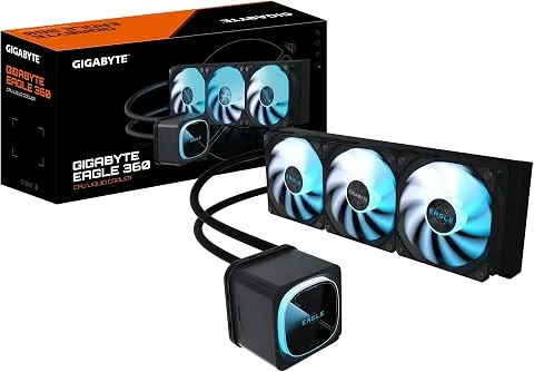 GIGABYTE Eagle 360 Système de Refroidissement Liquide pour CPU - 3x120mm Ventilateurs ARGB, écran LCD Couleur, Daisy-Chain, Compatible Intel LGA 1851 et AMD AM5