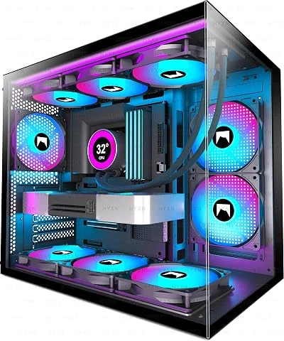 H3(2026) Boitier PC ATX– 3 Ventilateurs ARGB préinstallés, Supporter radiateur 360 mm,Boîtier PC ATX à Double Chambre Mid Tower, avec Type -C 3.2 (Noir-R)