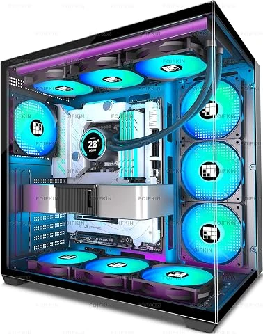 FOIFKIN F300 Boitier PC ATX avec 7 Ventilateur PWM ARGB,Boîtier PC Gamer,Boîtier d'ordinateur Moyen Tour Verre panoramique,ATX Boîtier,Support RAD 360mm,Type-C,Flux d'air élevé