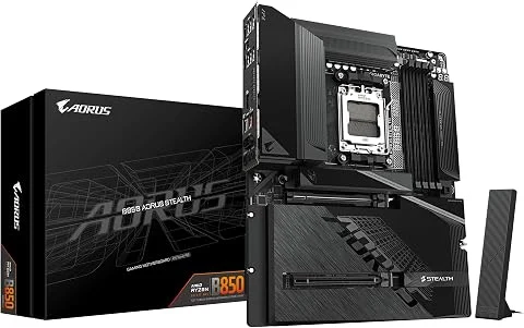 GIGABYTE B850 AORUS Stealth Carte Mère – Processeurs AMD Ryzen 9000 Series, VRM numérique 14+2+2 Phases, Jusqu’à 8200 MHz DDR5 (O.C.), 2× M.2 PCIe 5.0 + 2× M.2 PCIe 4.0, Wi-FI 7, L
