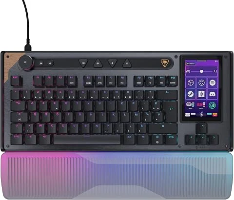 Turtle Beach Command Series KB7 TKL Clavier Gaming Filaire avec écran Tactile Display 4,3", Touches Titan discrètes à Effet, Capuchons de Touches PBT Double Frappe et Rails modulai